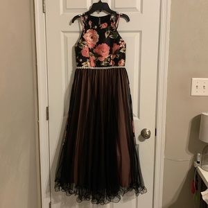 Black formal dress with pink flowers